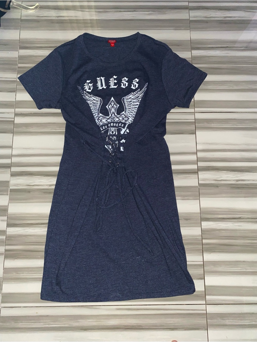GUESS Navy Graphic Lace-Up Mini Dress